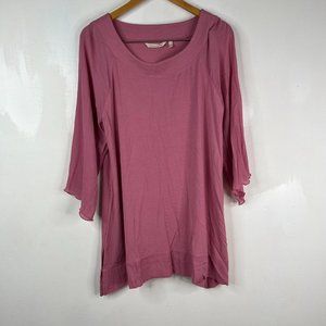 Soft Surroundings Blouse Top Tunic Womens Sz L Pink Long 3/4 Sleeve